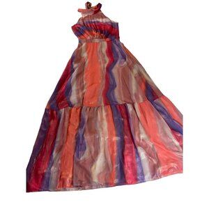 Tahari Women's Halter Multi Color Maxi Summer Dress - 6